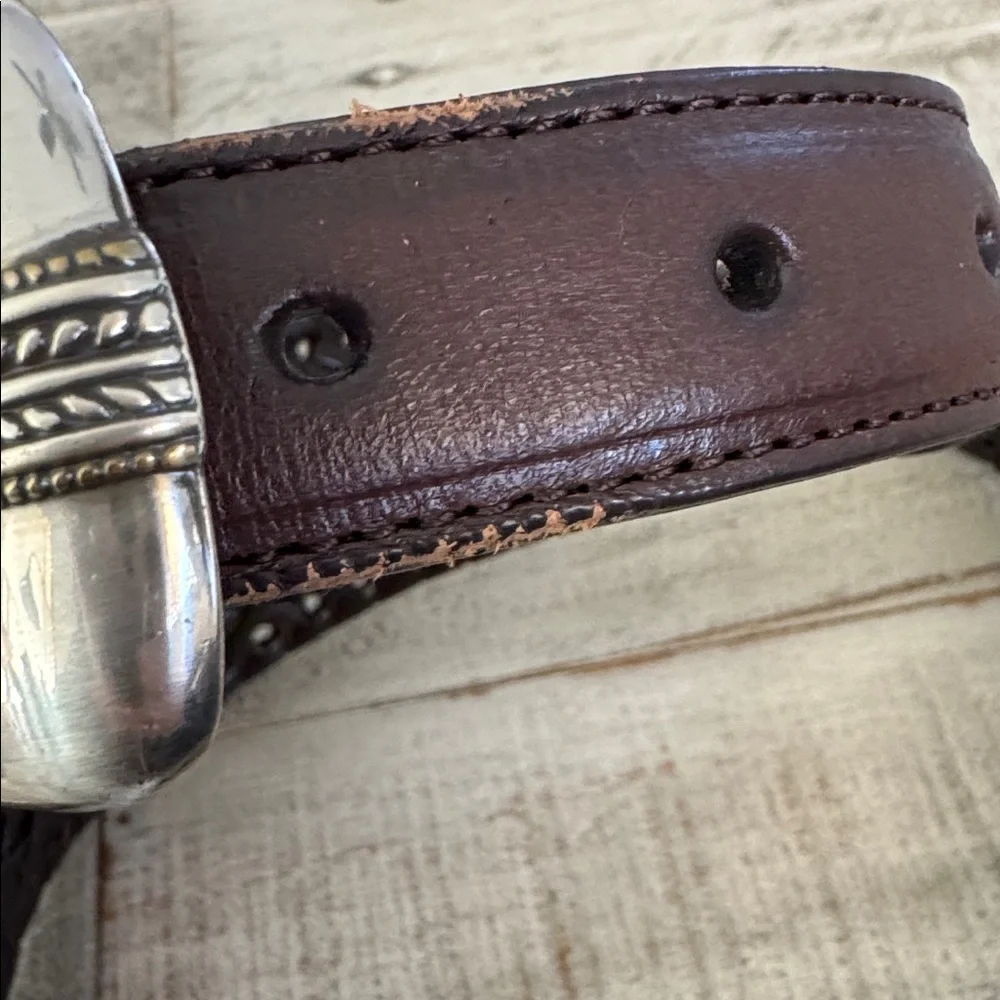 VTG Brighton Men's Brown woven Leather Belt with Silver Buckle 42 B065000